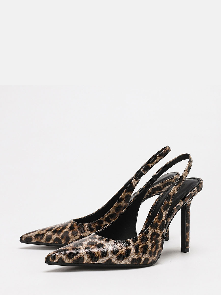 Women’s Leopard Print Synthetic Leather Slingback Pointed Toe Stiletto Heels Pumps (1)