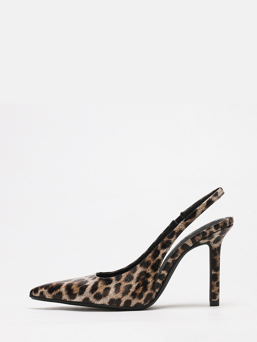 Women’s Leopard Print Synthetic Leather Slingback Pointed Toe Stiletto Heels Pumps