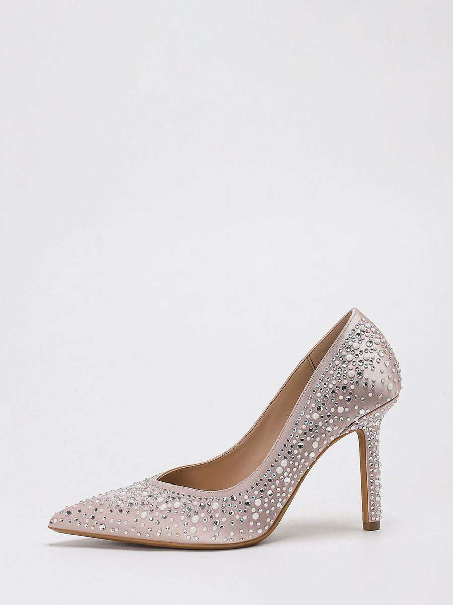 Women’s Light Pink Synthetic Leather Rhinestone Pointed Toe Stiletto Heels Pumps