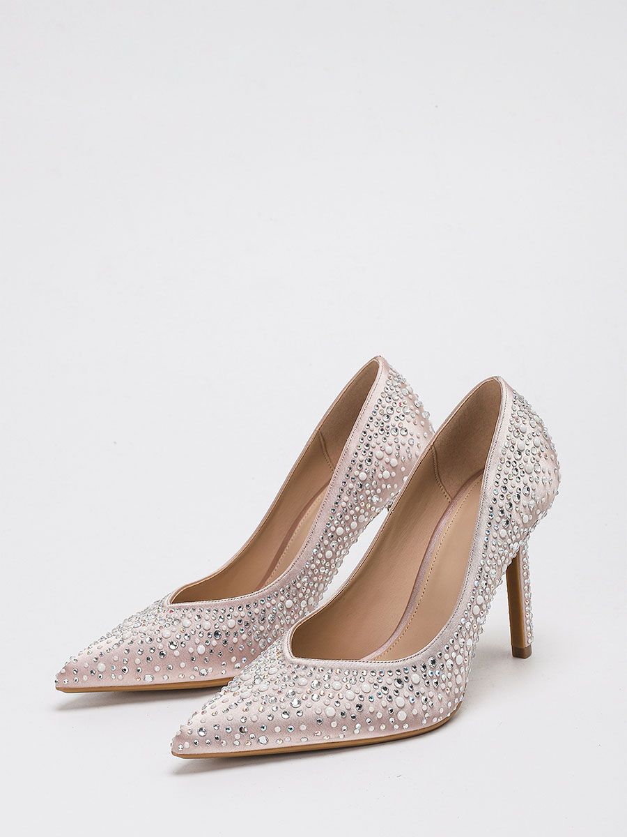 Women’s Light Pink Synthetic Leather Rhinestone Pointed Toe Stiletto Heels Pumps (2)