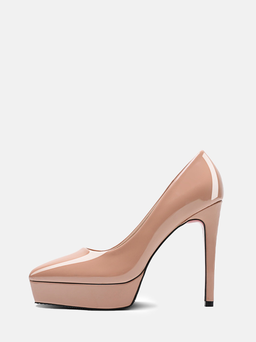 Women’s Nude Patent Microfiber Platform Stiletto Heels Pointed Toe Pumps