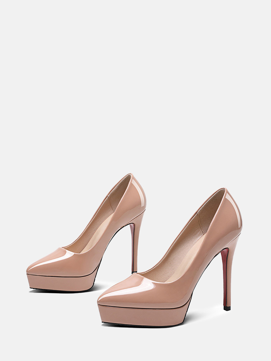 Women’s Nude Patent Microfiber Platform Stiletto Heels Pointed Toe Pumps (2)