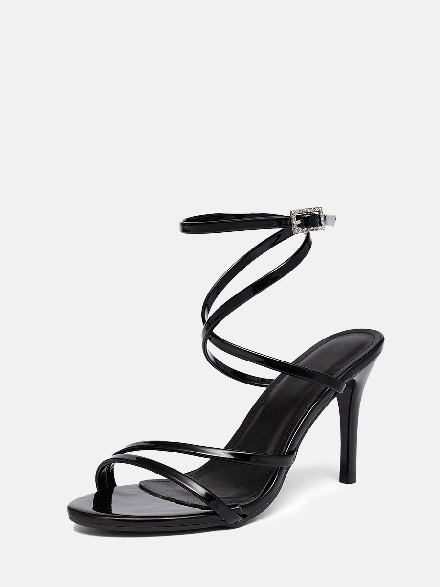 Women’s Patent PU Rhinestone Buckle Crisscross Ankle Strap Stiletto Heels Sandals (1)