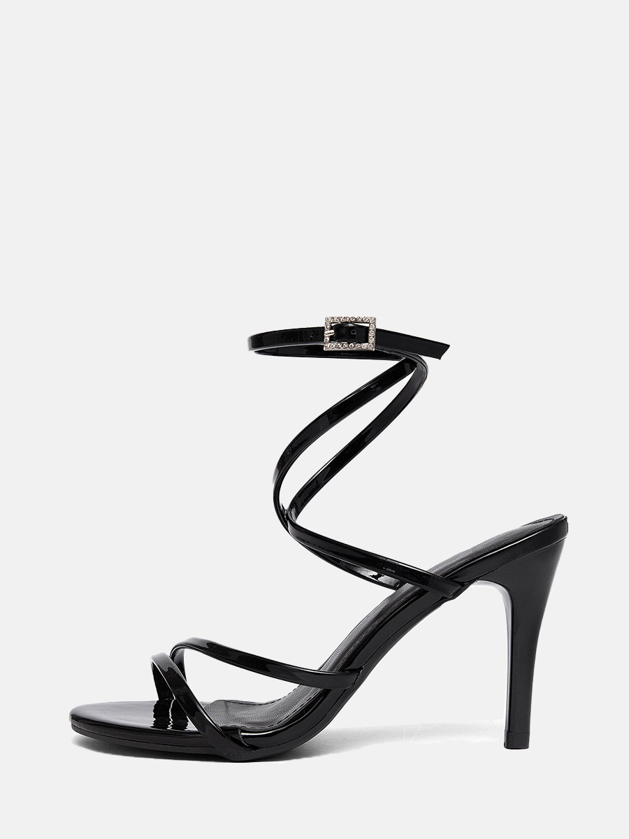Women’s Patent PU Rhinestone Buckle Crisscross Ankle Strap Stiletto Heels Sandals