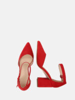 Women’s Red Suede Ankle Strap Pointed Toe Buckle Block Heels D'Orsay Pumps