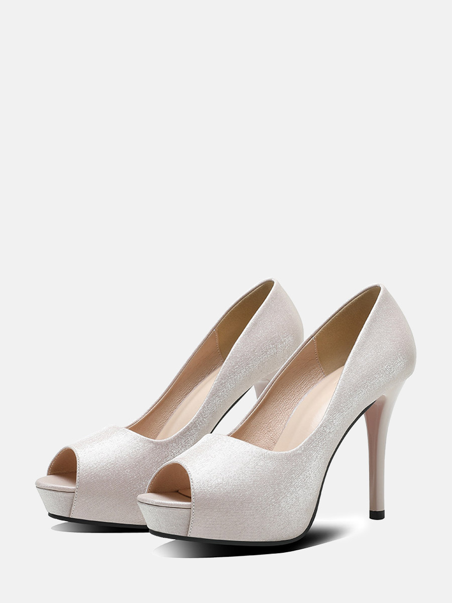 Women’s Suede Satin Platform Stiletto Heels Peep Toe Pumps (1)
