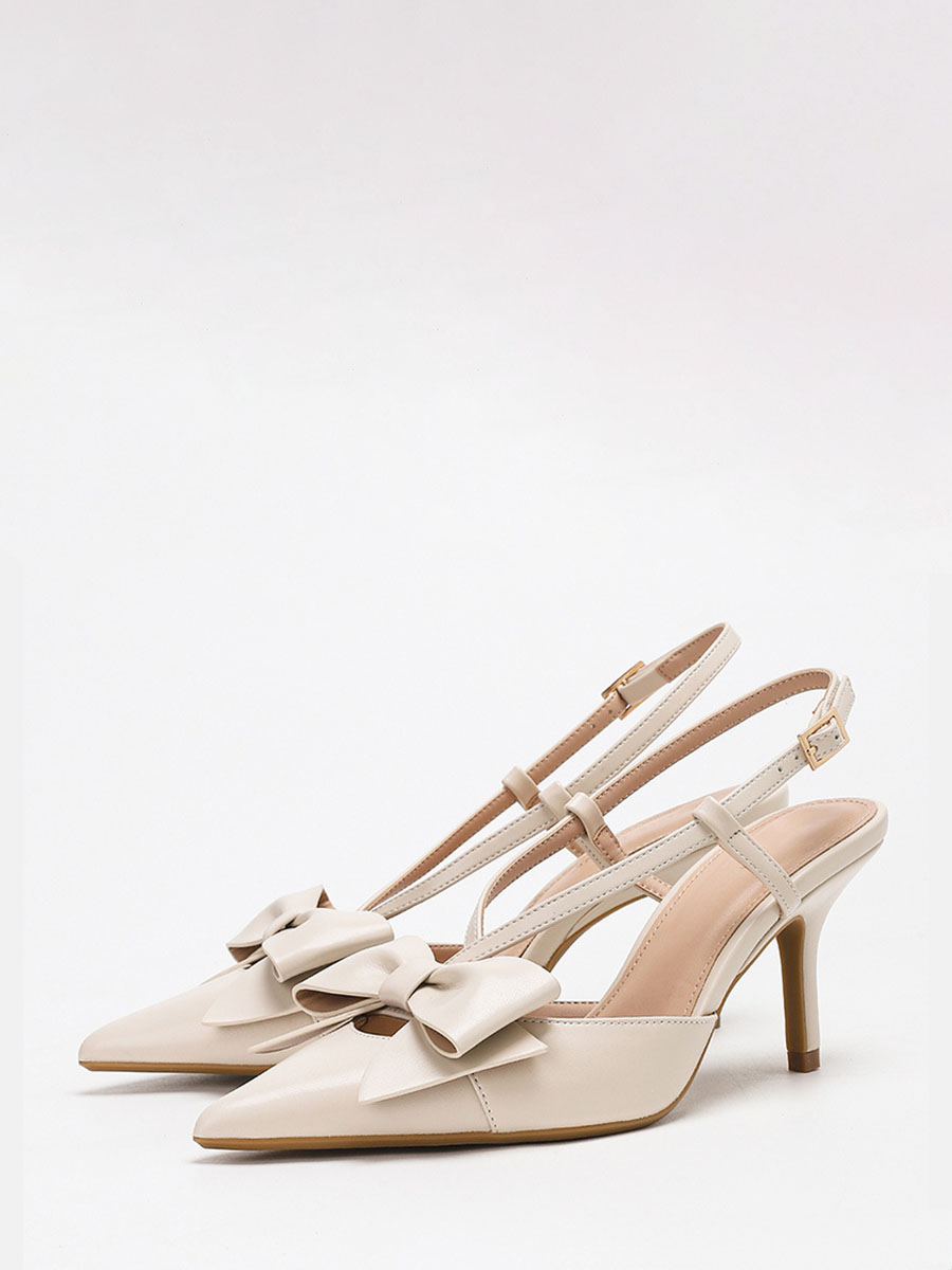 Women’s Synthetic Bow Buckle Slingback Pointed Toe Stiletto Heels Pumps (2)