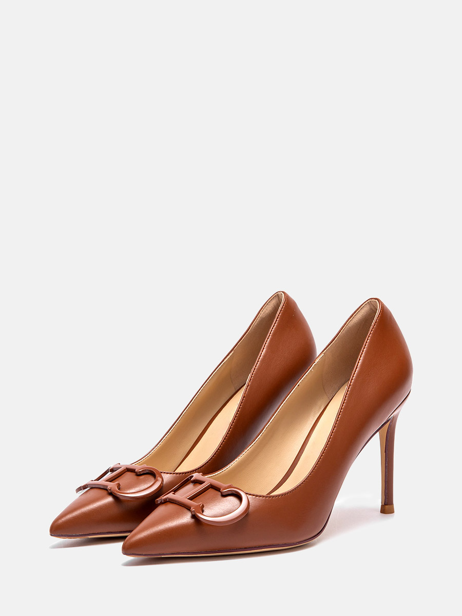 Women’s Synthetic Leather Letter Buckle Stiletto Heels Pointed Toe Pumps (12)