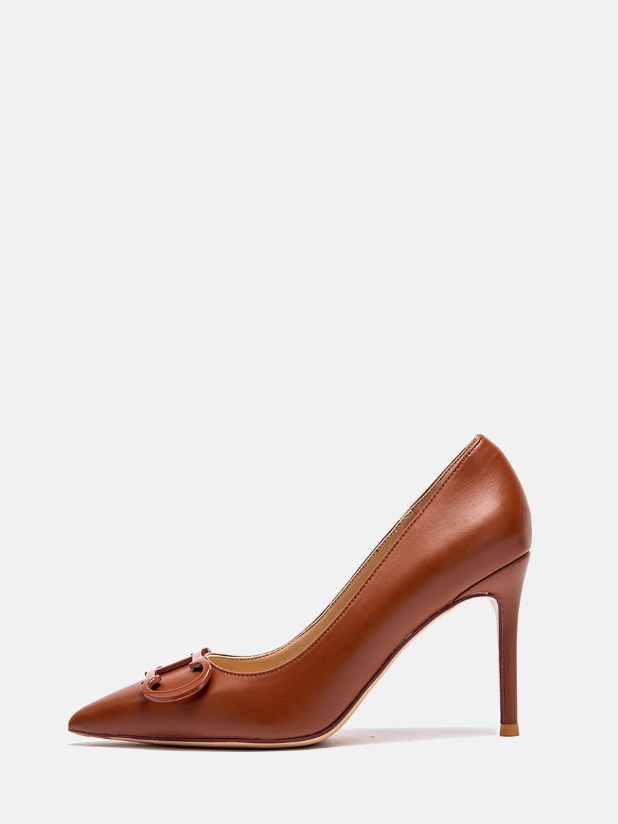 Women’s Synthetic Leather Letter Buckle Stiletto Heels Pointed Toe Pumps