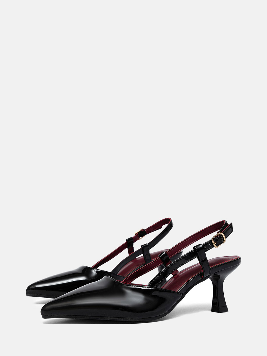 Women’s Synthetic Spool Heels Slingback Buckle Pointed Toe Pumps (3)