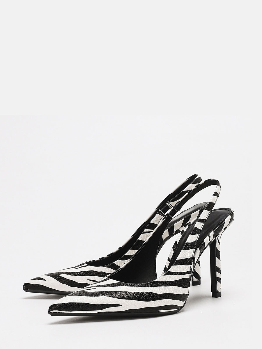 Women’s Zebra Print Synthetic Leather Slingback Pointed Toe Stiletto Heels Pumps (2)