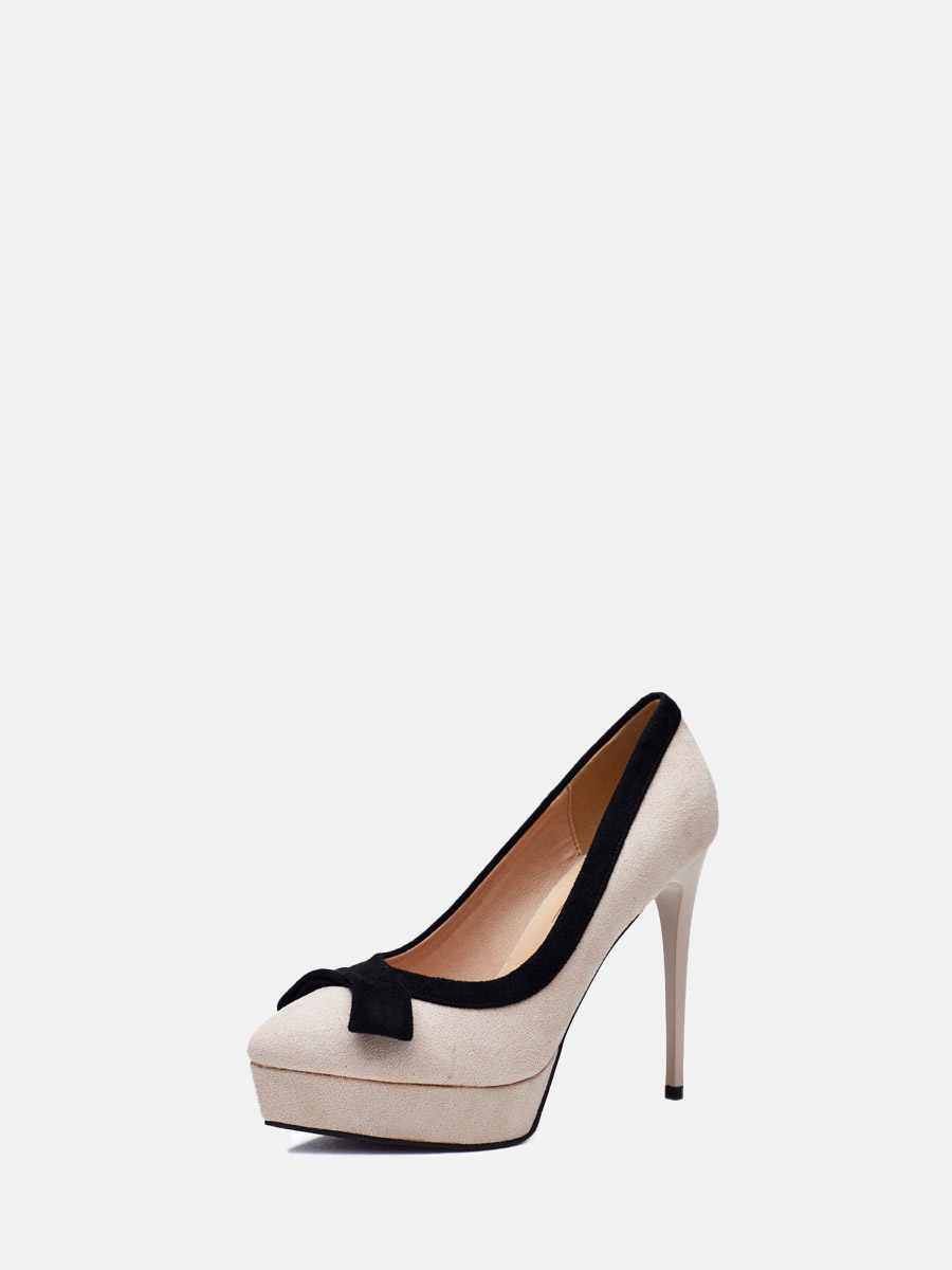 Women’s Beige Suede Bow Pointed Toe Platform Stiletto Heels Pumps (1)