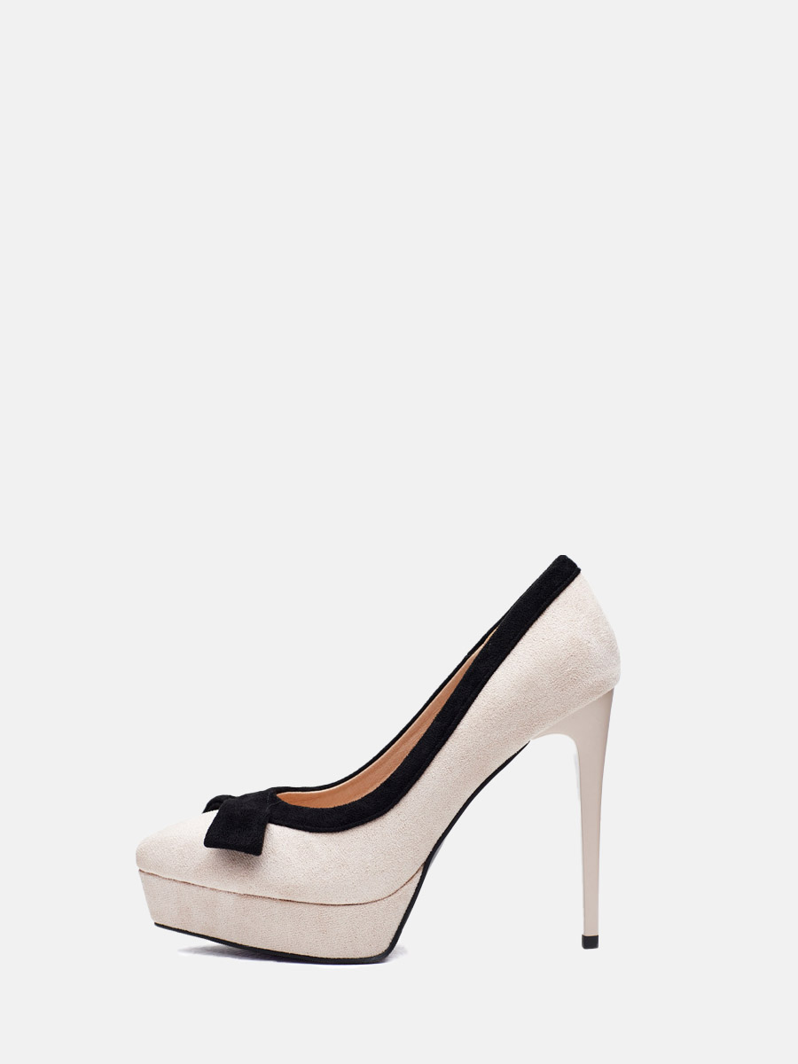 Women’s Beige Suede Bow Pointed Toe Platform Stiletto Heels Pumps