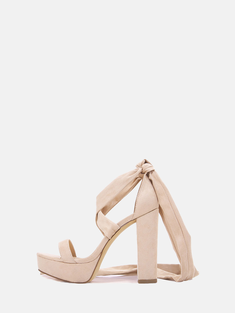 Women’s Beige Suede Open Toe Strappy Platform Block Heels Sandals