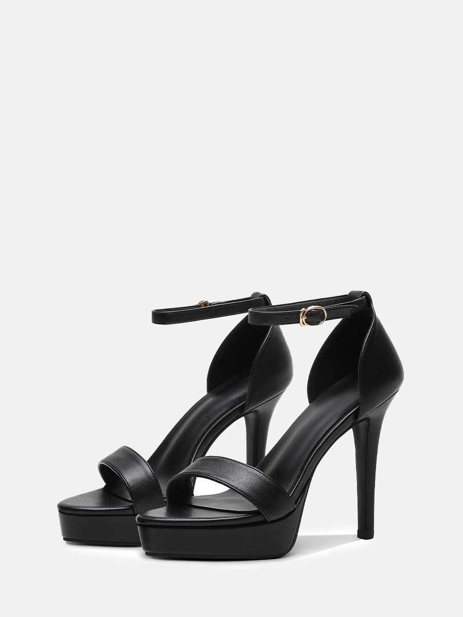 Women’s Black Microfiber Leather Ankle Strap Buckle Platform Stiletto Heels Sandals (2)