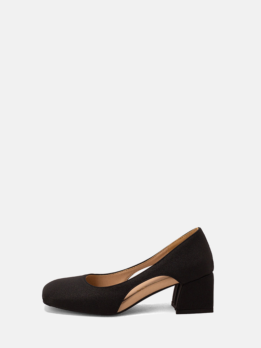 Women’s Black Microfiber Square Toe Cut-out Block Heels Pumps