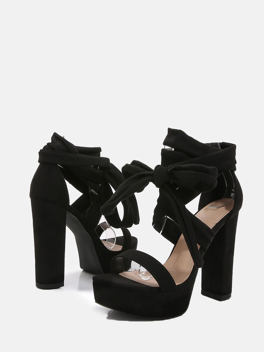 Women’s Black Suede Open Toe Strappy Platform Block Heels Sandals (2)