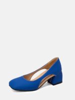 Women’s Blue Microfiber Square Toe Cut-out Block Heels Pumps