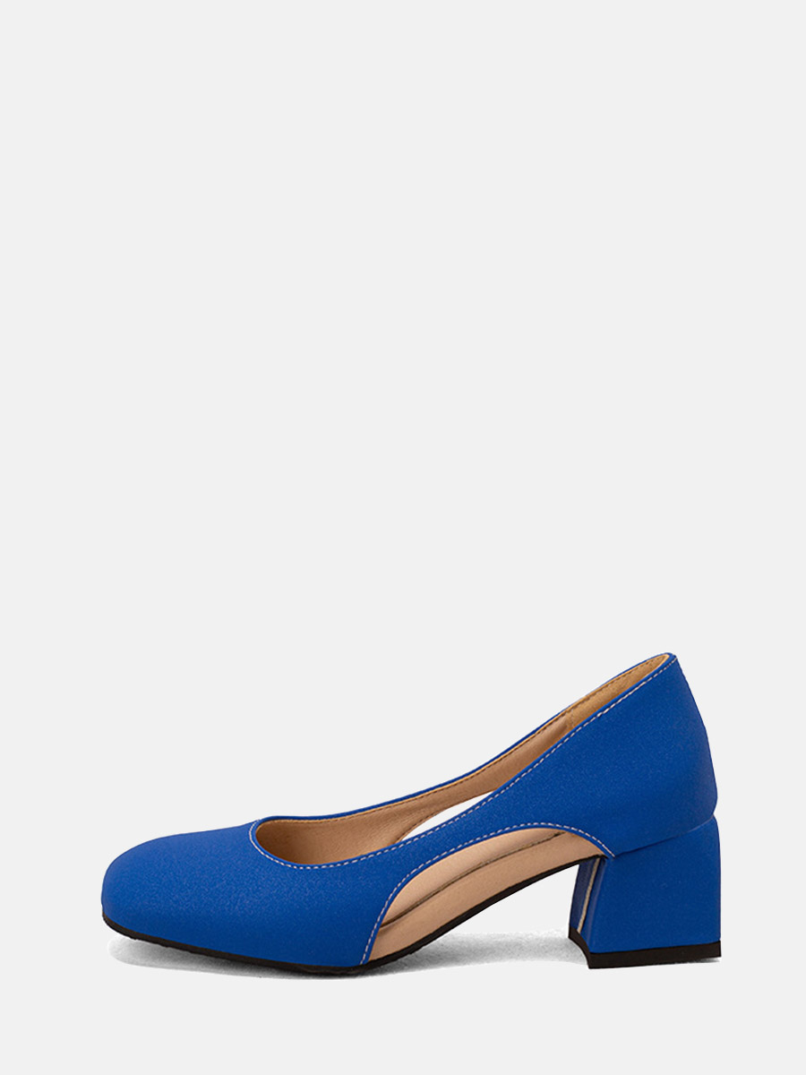 Women’s Blue Microfiber Square Toe Cut-out Block Heels Pumps