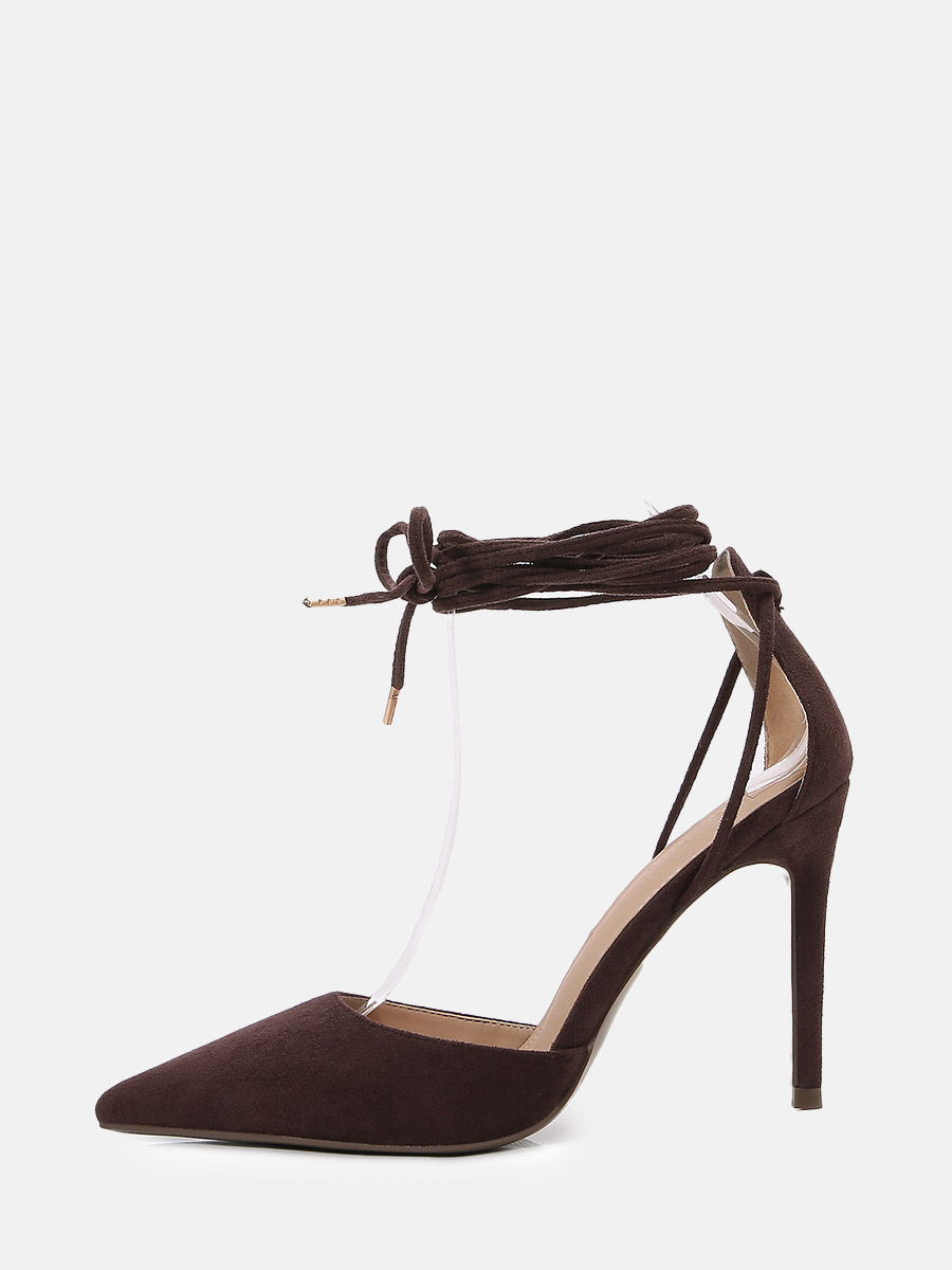 Women’s Coffee Suede Pointed Toe Wrap Strappy Stiletto Heels Pumps