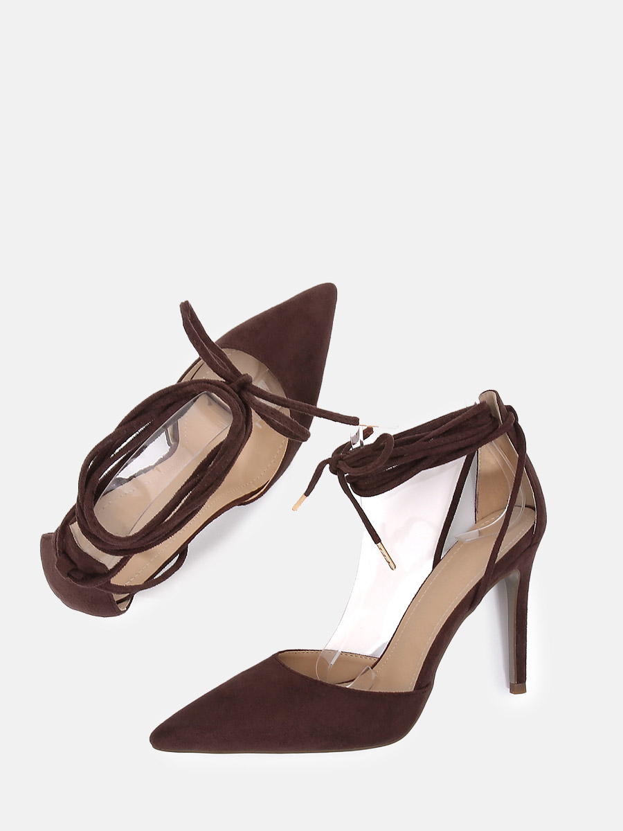 Women’s Coffee Suede Pointed Toe Wrap Strappy Stiletto Heels Pumps (2)