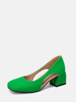 Women’s Green Microfiber Square Toe Cut-out Block Heels Pumps