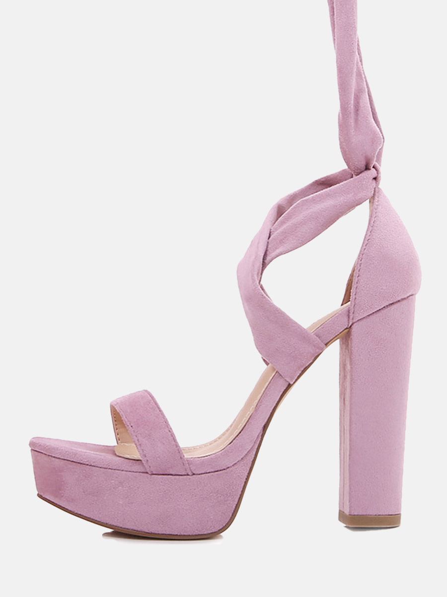 Women’s Light Purple Suede Open Toe Strappy Platform Block Heels Sandals