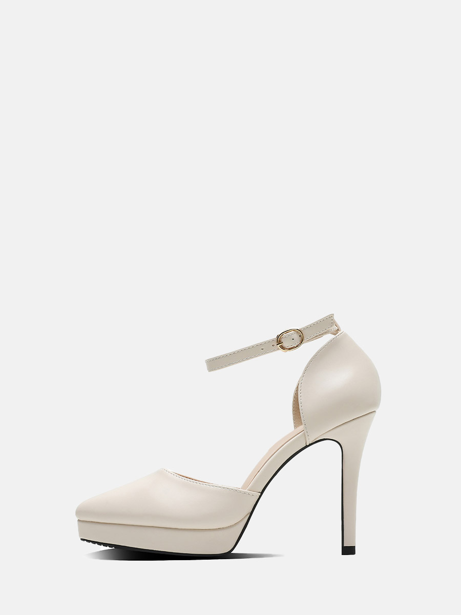 Women’s PU Ankle Strap Buckle Stiletto Heels Platform Pointed Toe D'Orsay Pumps