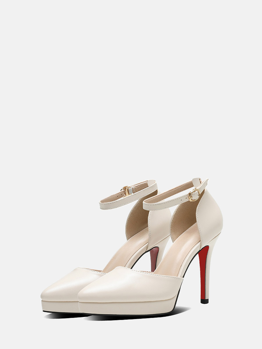 Women’s PU Ankle Strap Buckle Stiletto Heels Platform Pointed Toe D’Orsay Pumps (9)