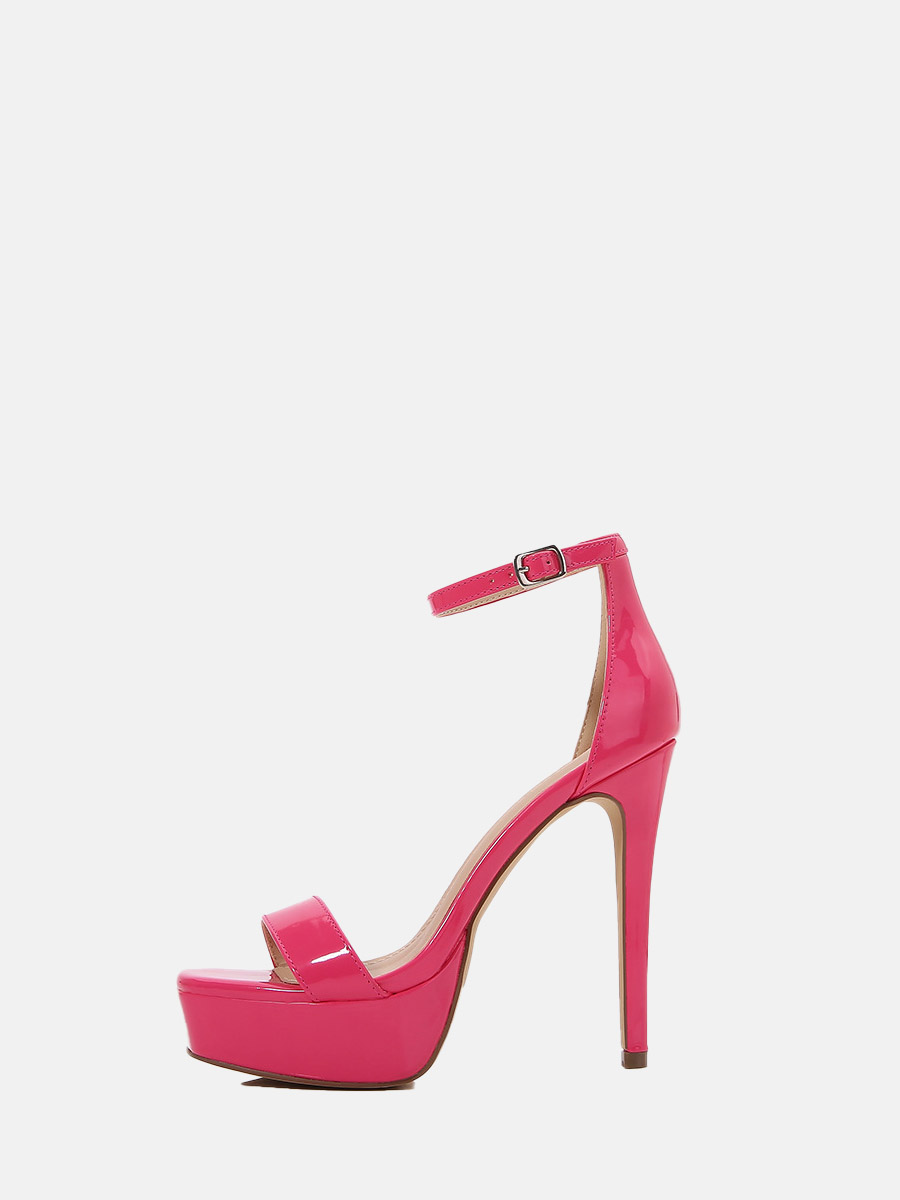 Women’s Pink Patent Leather Ankle Strap Square Toe Platform Stiletto Heels Sandals