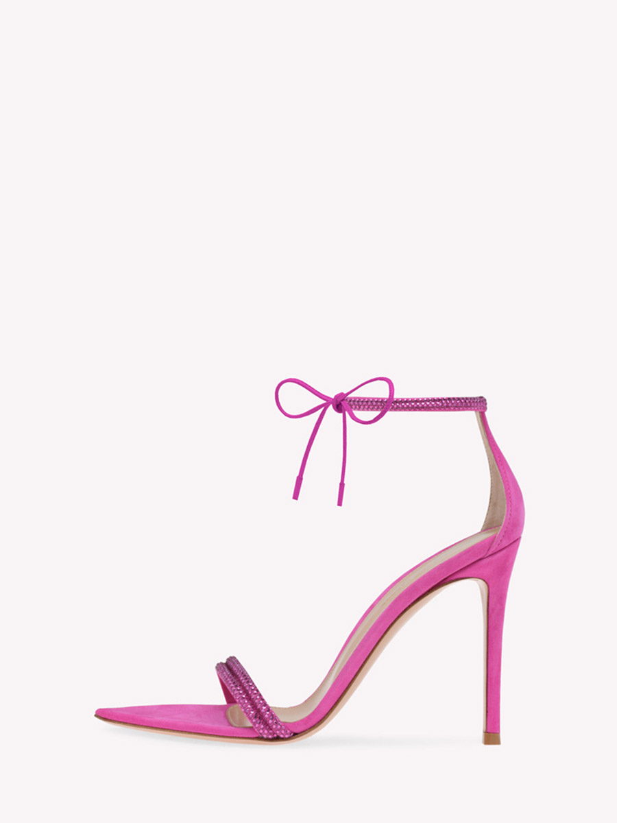 Women’s Pink Satin Pointed Toe Rhinestone Ankle Strap Stiletto Heels Sandals