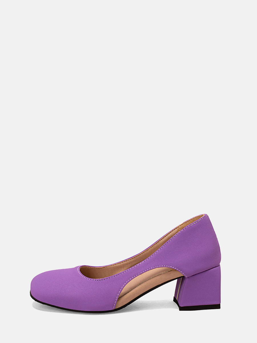 Women’s Purple Microfiber Square Toe Cut-out Block Heels Pumps