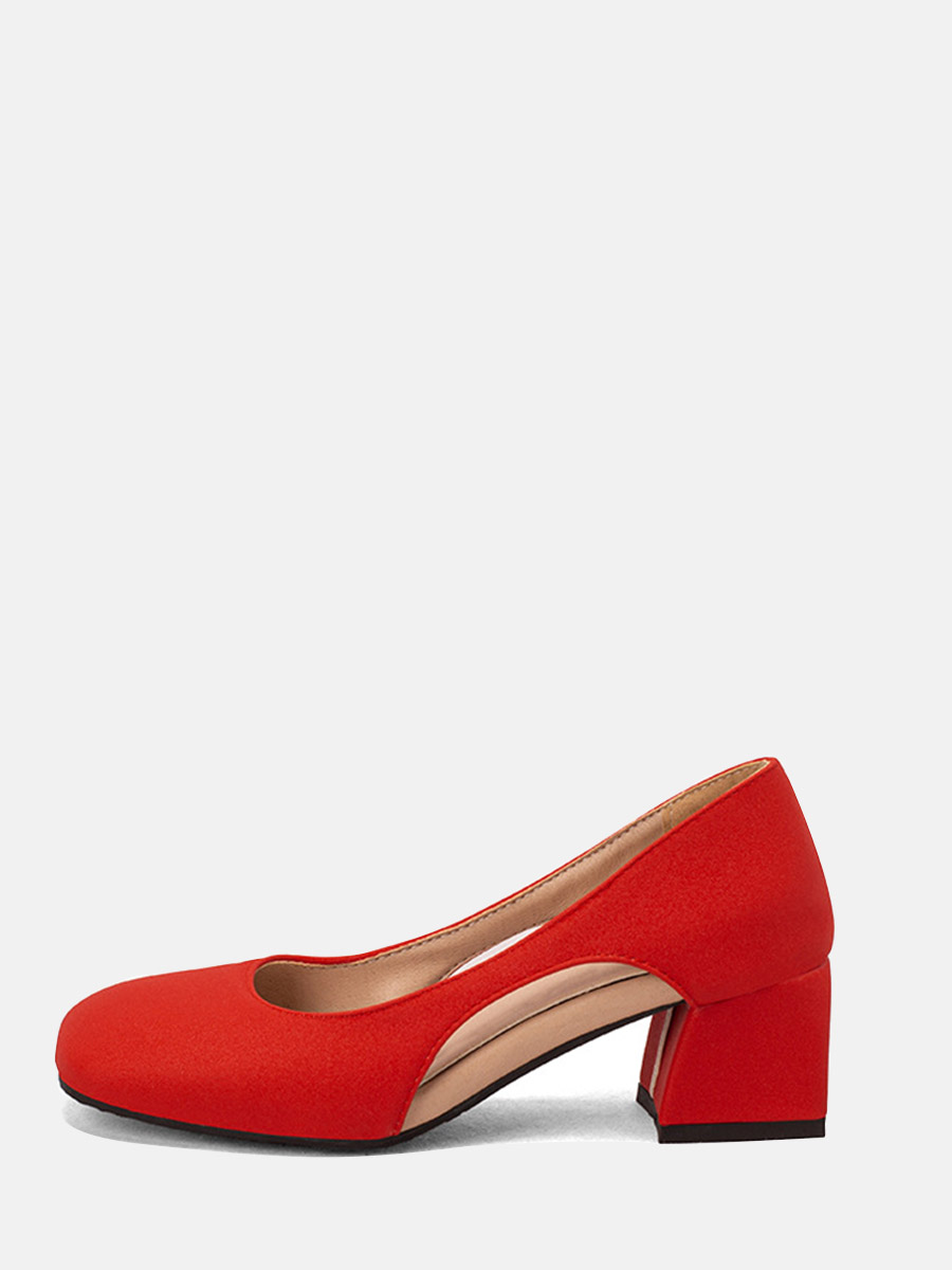 Women’s Red Microfiber Square Toe Cut-out Block Heels Pumps