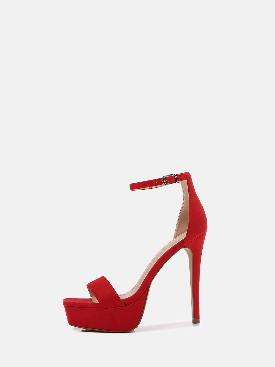 Women’s Red Suede Ankle Strap Square Toe Platform Stiletto Heels Sandals