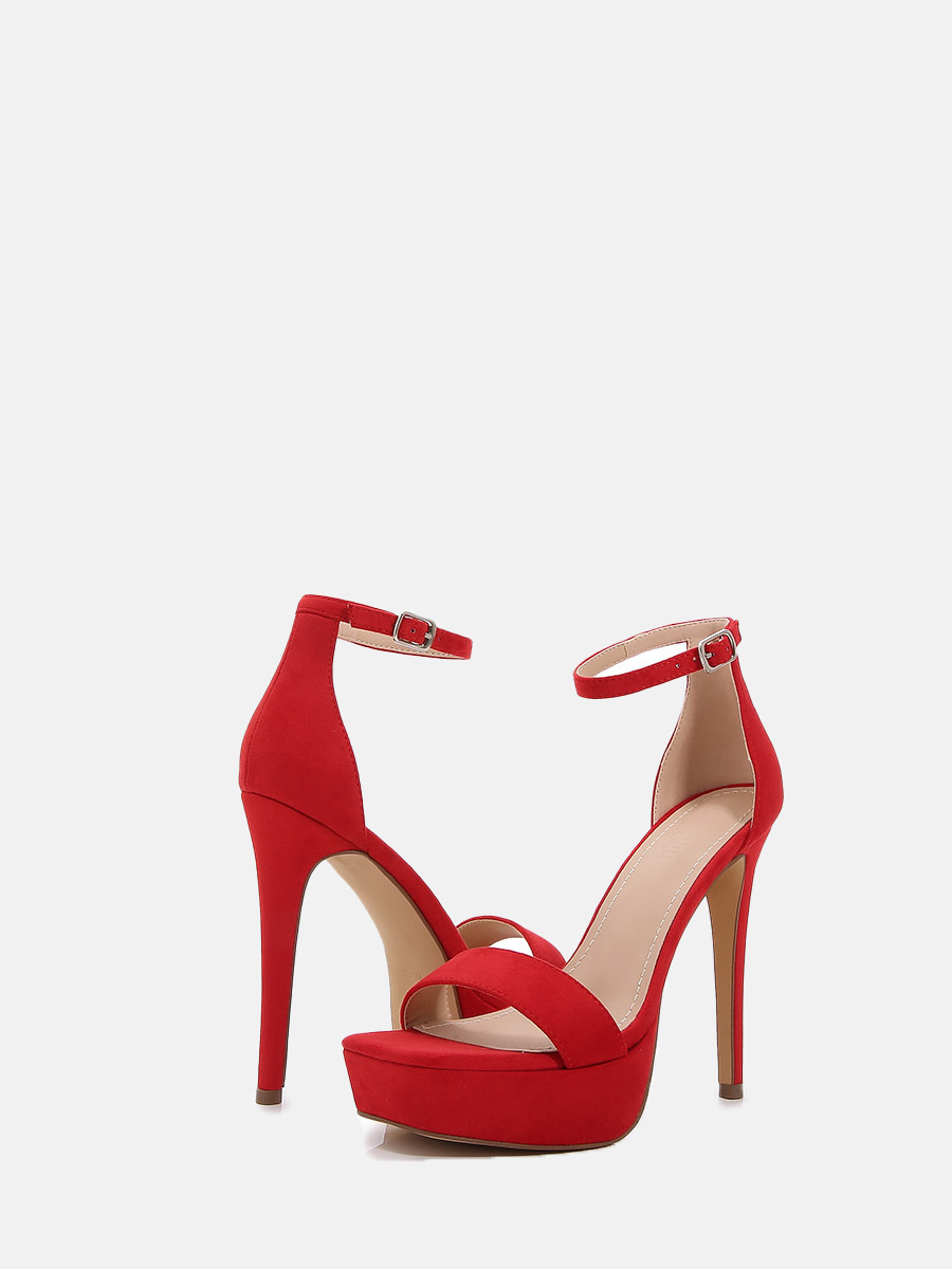 Women’s Red Suede Ankle Strap Square Toe Platform Stiletto Heels Sandals (2)