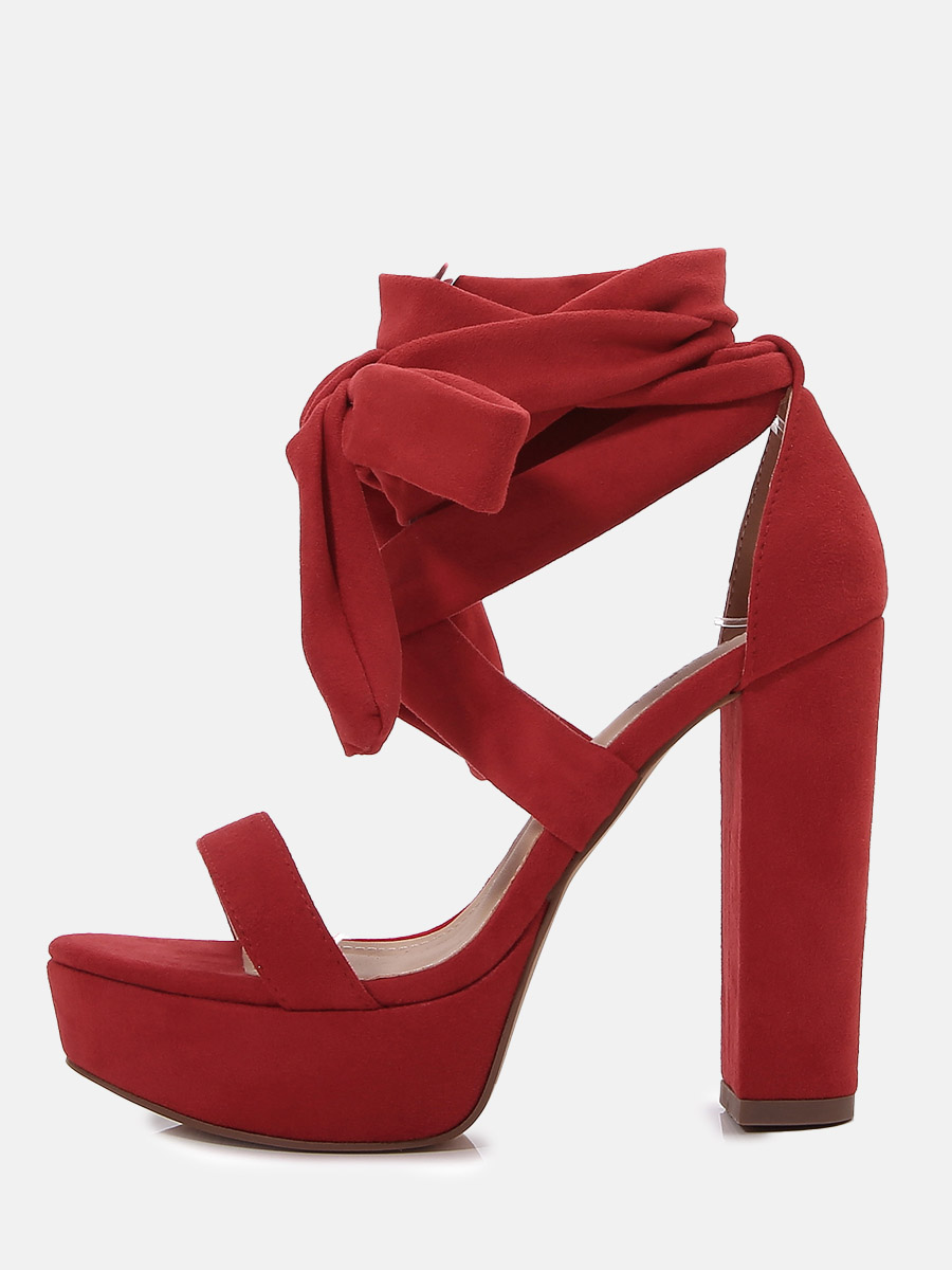 Women’s Red Suede Open Toe Strappy Platform Block Heels Sandals