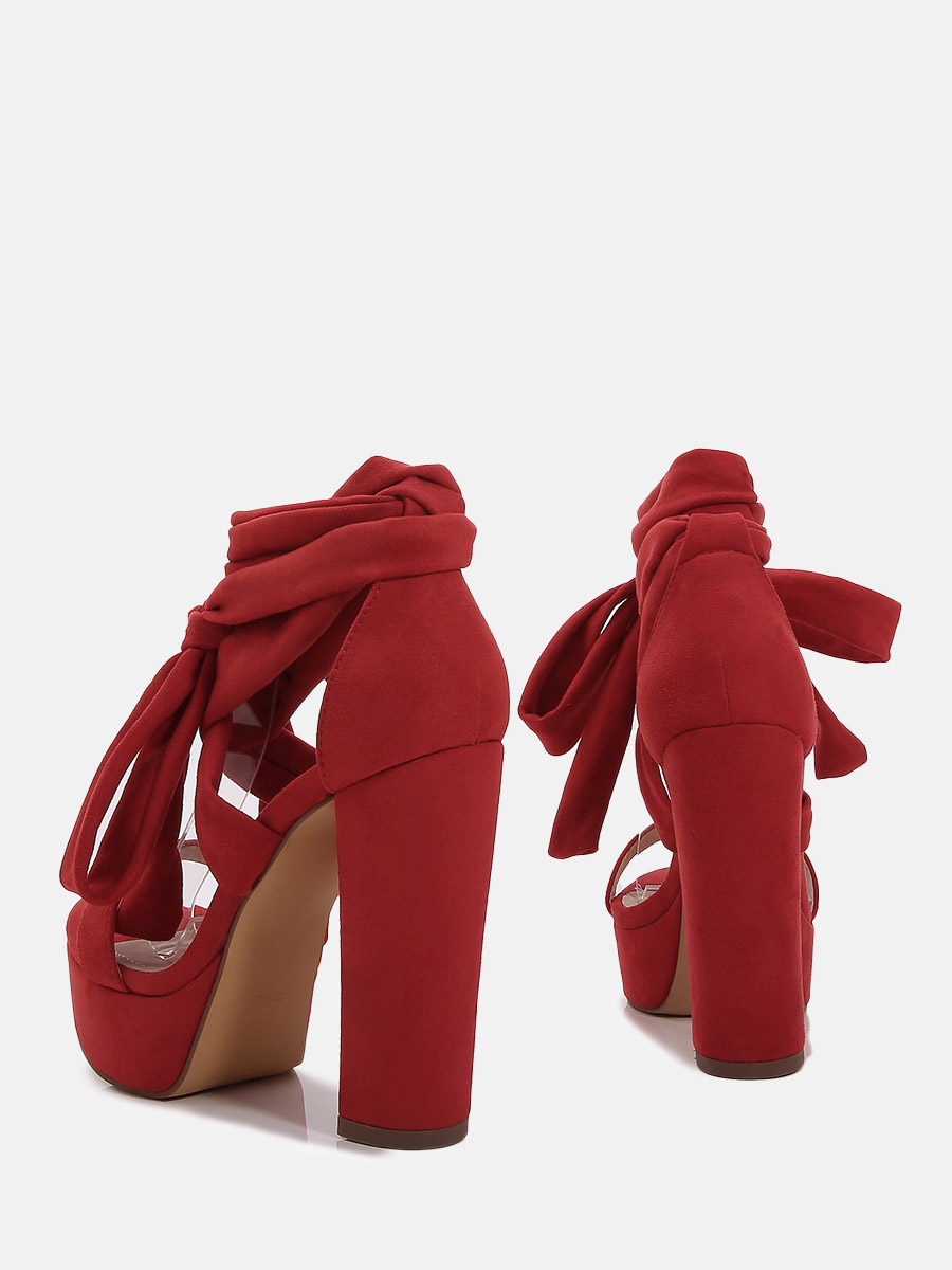 Women’s Red Suede Open Toe Strappy Platform Block Heels Sandals (2)