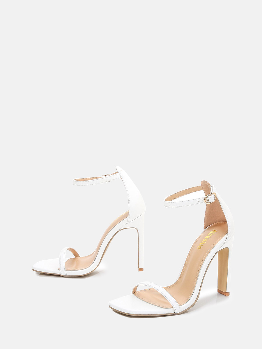 Women’s White PU Ankle Strap Buckle Block Heels Sandals (6)