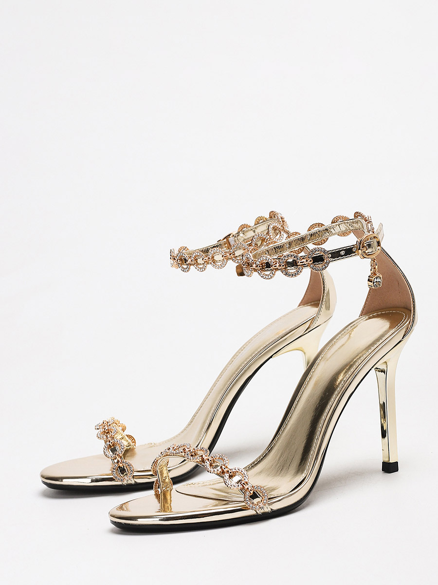 Women’s Gold Ankle Strap Rhinestone Buckle Stiletto Heels Heeled Sandals (2)