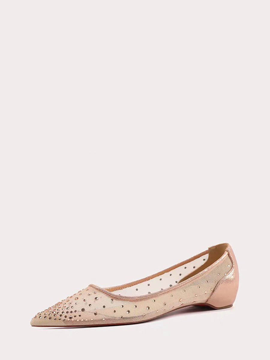 Women’s Light Pink Mesh Rhinestones Flats Pointed Toe Pumps