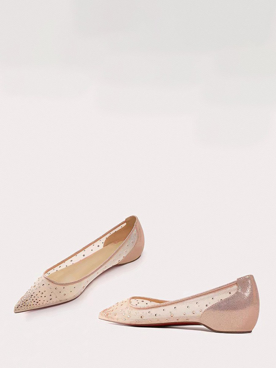 Women’s Light Pink Mesh Rhinestones Flats Pointed Toe Pumps (2)