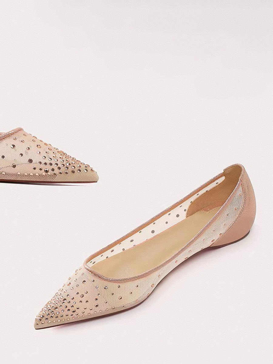 Women’s Light Pink Mesh Rhinestones Flats Pointed Toe Pumps