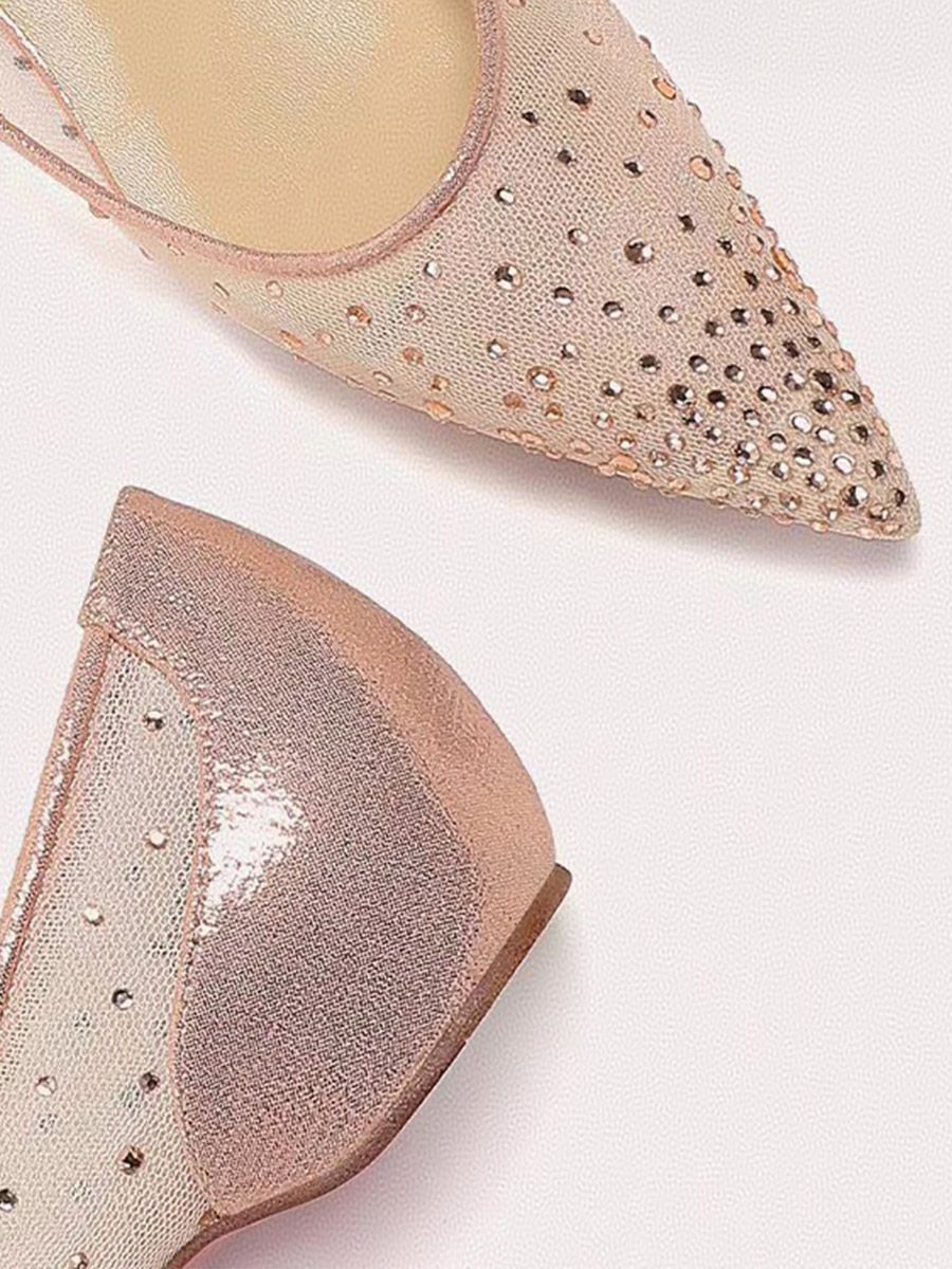 Women’s Light Pink Mesh Rhinestones Flats Pointed Toe Pumps