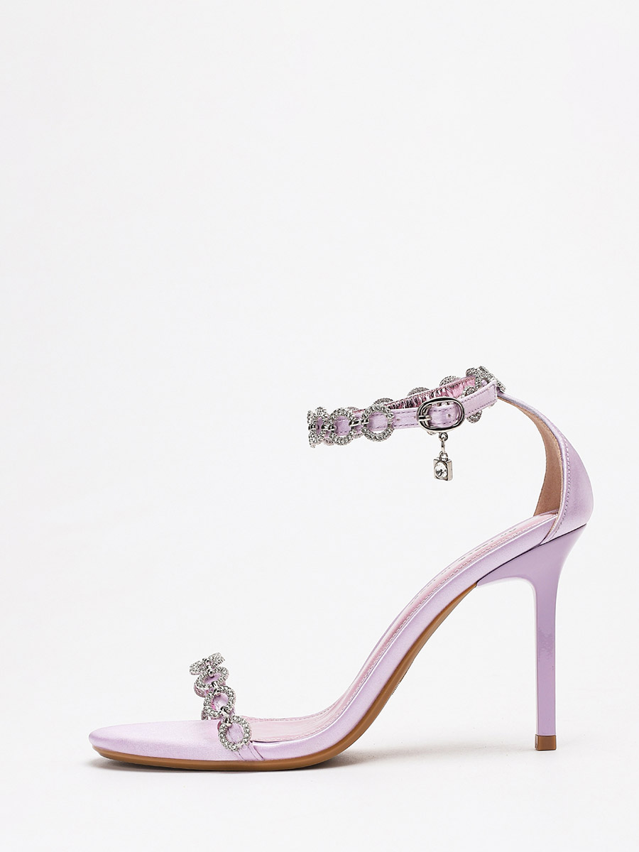 Women’s Light Purple Satin Ankle Strap Rhinestone Buckle Stiletto Heels Heeled Sandals