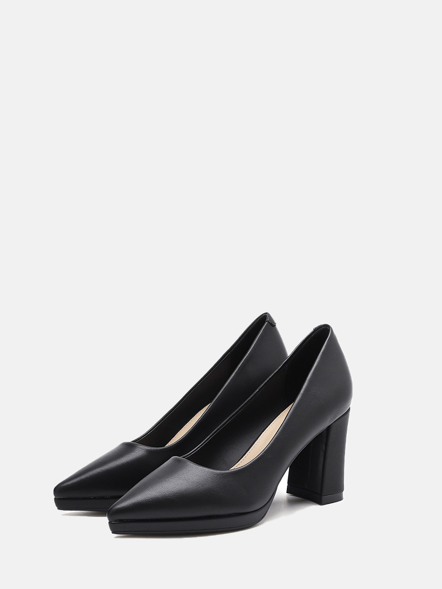 Women’s Matte Microfiber Pointed Toe Platform Block Heels Pumps