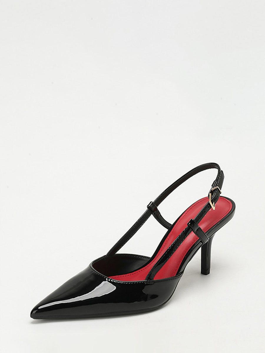 Women’s Patent Leather Buckle Pointed Toe Slingback Stiletto Heels Pumps