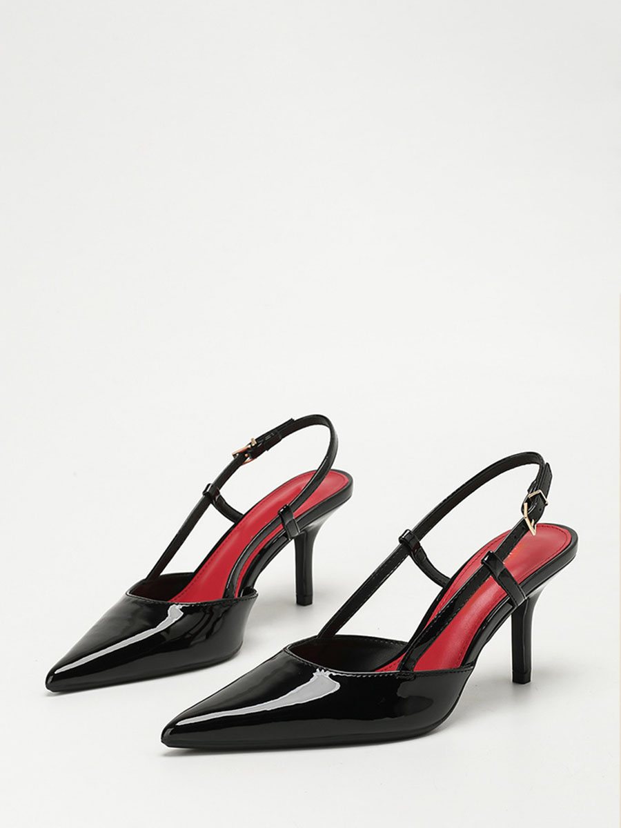 Women’s Patent Leather Buckle Pointed Toe Slingback Stiletto Heels Pumps (2)