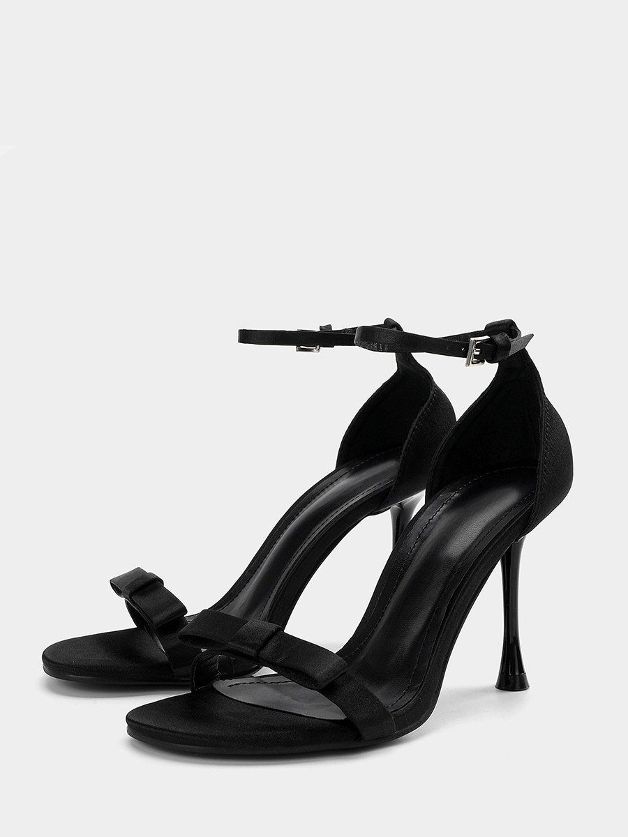 Women’s Satin Bows Ankle Strap Buckle Stiletto Heels Open Toe Sandals (8)