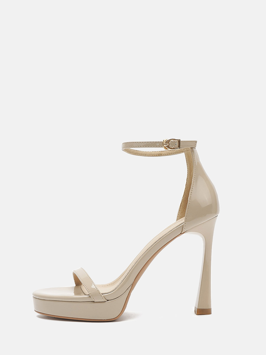 Women’s Patent Leather Ankle Strap Buckle Round Toe Platform Stiletto Heels Sandals