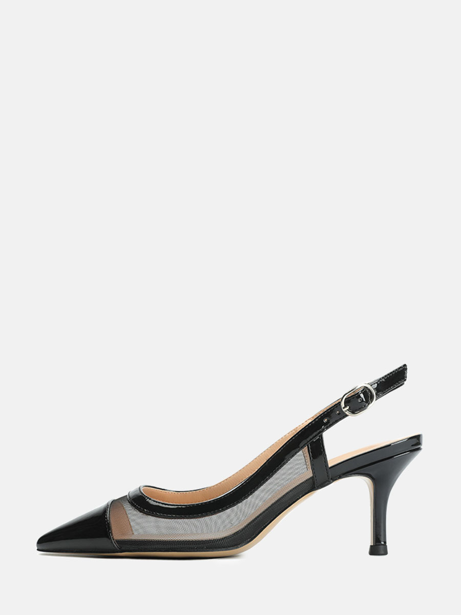 Women’s Patent Leather Mesh Slingback Buckle Pointed Toe Stiletto Heels